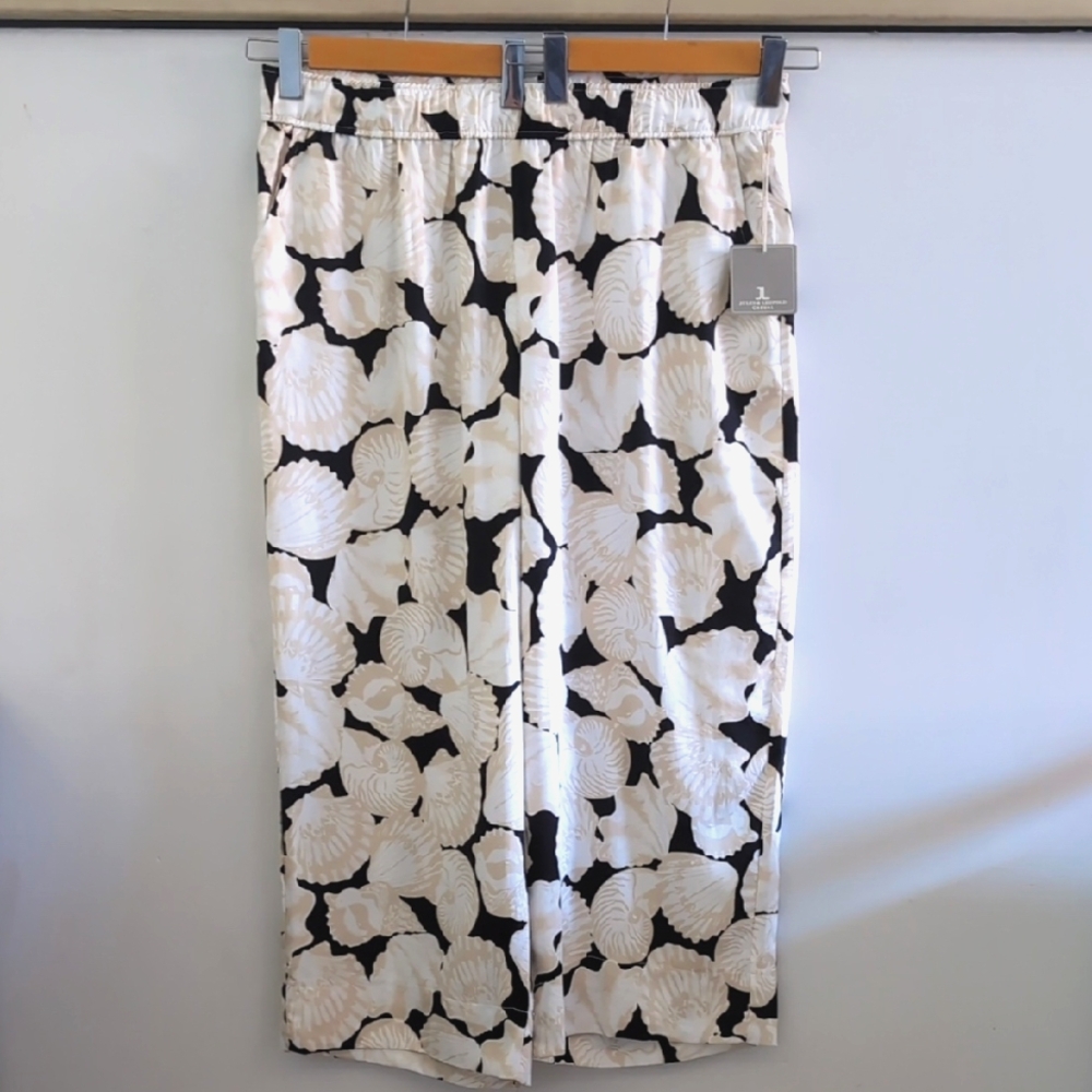 JULES & LEOPOLD | Women's White/Blk/Beige Seashell Pull-on Wide Leg Cropped Pant